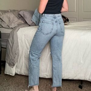 Ripped straight leg denim